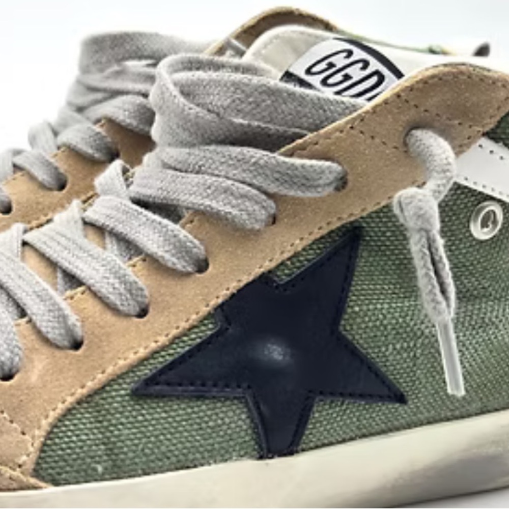 Golden Goose Mid Star Sneakers in White and Green - Picture 2 of 10